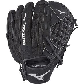 قفازات البيسبول Mizuno GPP1050Y3 Prospect Series PowerClose، 10.5 بوصة، اليد اليسرى، شبكة سوداء من قماش الترتان المرن