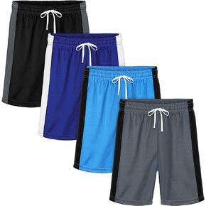 Resinta 4 Pack Boys' Athletic Running Shorts Quick-Dry Sports Shorts Active Mesh Shorts for Workout Training Gym