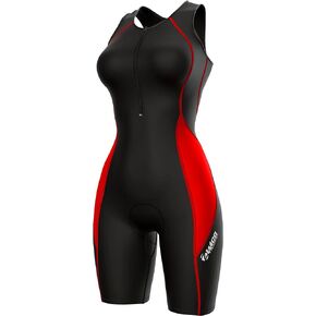 بدلة سباحة قصيرة ثلاثية للسيدات من Zimco Elite للترايثلون المضغوطة (أسود/أحمر، مقاس XL) in Kuwait