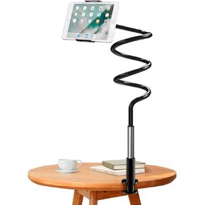 Gooseneck Phone Tablet Holder for Bed: Gooseneck iPad Cellphone Stand with 50.4 Inches Flexible Long Arm & Clamp |Bed Ajustable Headboard Phone Tablet Mount with Clip Fit for iPhone or iPad | Black