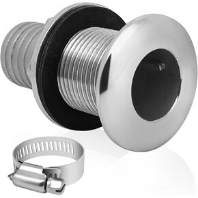 Thru Hull Fittings for Boats, Stainless Steel Yacht Through Hull Connecter with Straight Barb, Marine Barbed Hose Skin Fitting Drain for 3/4 inch I.D. Hose, 1 inch I.D. Hose