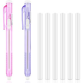 2Pcs Retractable Mechanical Eraser Pen, Mabor Pen-Style Erasers with 6Pcs Replacement Eraser Refills Mechanical Eraser for School Home Office Writing Drawing