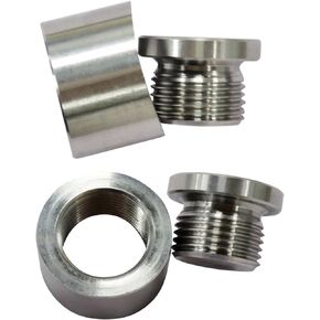 O2 Sensor Oxygen Sensor Mounting Bungs and Plugs,M18 X 1.5 Thread Stainless Steel Notched Style (2 Bungs/2 Plugs)