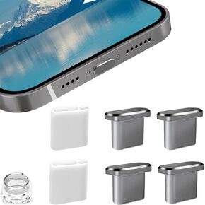 4 Pack Designed for iPhone 15 Pro Max Plus USB C Anti Dust Plugs C Charging Port Covers with 2 Plug Holders, Full Protection Caps Wireless Charging Friendly Phone Accessories(Gray)