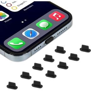 CaseBuy 10x Anti Dust Plugs Compatible with iPhone 14, 14 Pro Max, 13, 13 Pro, 12, 12 Pro Max, 11, 11 Pro, X, XS, XR, 8, 7, iPhone Charging Port Dust Cover | Silicone iPhone Dust Plugs, Black