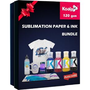 KOALA Premium Sublimation Kit, Sublimation Paper 120gsm 100 sheets, Sublimation Ink Bundle Kit and Printer Cleaner Kit for Heat Transfer on Tumblers, Tee shirt, Mugs to Personalize your Holiday Gift