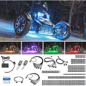 LEDGlow 20pc Advanced Million Color LED Motorcycle Accent Underglow Lighting Kit Compatible with Can-Am Ryker - Brake Lights Feature - Waterproof Control Box - Flexible Strips