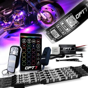 OPT7 Aura Motorcycle LED Accent Lighting Kit, RGB Multi-Color Lights Kit with Remote, Motorcycle Lights Underglow Strips Accessories with Switch for Cruisers, 10pc Single Row