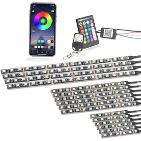 16pcs Motorcycle LED Light Kit, QIRUIMY Motorcycle Lights Underglow Kit with APP/IR/RF Wireless Remote Control, Bluetooth Neon Lights Strips for Harley Davidson Honda Kawasaki Suzuki