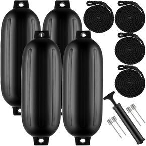 8.5 x 27 Inches Twin Eyes Ribbed Boat Fenders 4 Pack Boat Fenders Bumpers with Lines and Pump to Inflate for Docking in Kuwait