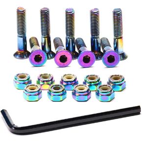 Skateboard Hardware 9PCS Bolts Set Deck Mounting Screws Nuts Hex Key Skate Parts Outfits Dazzling Color Fasteners Longboard Cruiser Best Mounting 1-1/4", 1", 7/8"