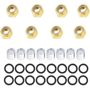 8 Pieces Skateboard Truck Color Nuts and 16 Pieces Skateboard Truck Axle Washers and 8pcs Precision Spacers for Longboards and Skateboard Hardware Kit