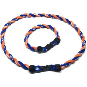 2 Rope Braided Tornado Titanium Sport Baseball Necklace 18" & Bracelet 7"