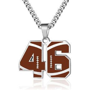 ZRAY Football Number Necklace for Boys Athletes Jersey Number Necklace Silver Stainless Steel Chain 22+2inch Football Charm Pendant Number Chain Inspirational Football Jewelry Gift for Men