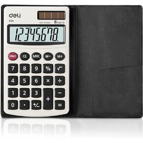 Calculator, Deli Standard Function Basic Calculators, Solar Battery Dual Power Office Calculator with Cover, Metal Panel