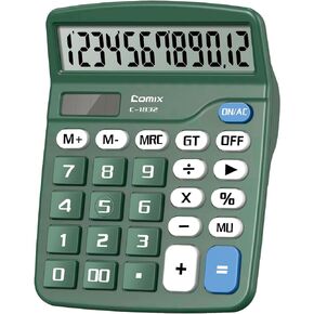 Comix Desktop Calculator 12 Digit with Large LCD Display and Big Button, 12 Digits Baisc Calculator, Solar Battery Dual Powered, for Office Home School C-1832 (Black)