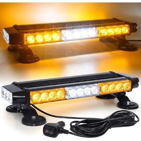 LINKITOM LED Strobe Flashing Light Bar -Double Side 30 LED High Intensity Emergency Hazard Warning Lighting Bar/Beacon/with Magnetic and 16 ft Straight Cord for Car Trailer Roof Safety (Amber&White)