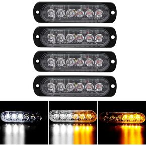 4-Pack 6 LED Amber Strobe Lights Vehicles Trucks Emergency Strobe Lights Kit 12V -24V Warning Hazard Flash Strobe Lights Bar Grill Grille Surface Mount Super Bright Waterproof