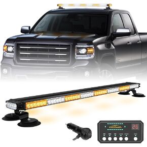XRIDONSEN 37" 104 LED Roof Top Strobe Light Bar Amber White Emergency Traffic Advisor Lights Double Side Warning Safety Flashing w/Magnetic Mount for Construction Vehicles Plow Trucks Pickup Wrecker