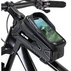 WILD MAN Bike Bag Bike Phone Front Frame Bag EVA Waterproof Bike Phone Bag Holder Top Tube Handlebar Bag Bicycle bag Bike Accessories Compatible Phones Under 6.8"(Black)