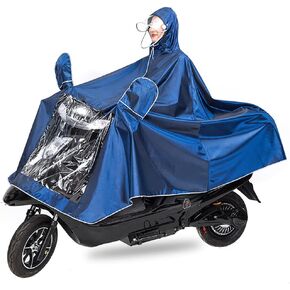 HAOZAIKEJI Universal Motorcycle Raincoat Waterproof Hoodie Rain Cape Reusable Bike E-Bike Rain Coat Mobility Scooter Outdoor Rain Poncho with Detachable Hat Brim Reflective Strip for Men Women