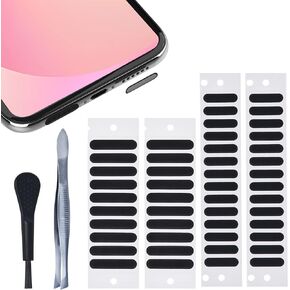 48PCS Universal Phone Speaker Dust Protector Cover Mesh Stickers Compatible with iPhone 15 Pro Max, iPhone 14, 13, 12, Samsung Galaxy S23-S20, Included Cleaning Brush & Tweezer