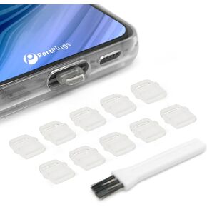 PortPlugs USB-C Plugs (10-Pack) - Easy-Grip Design - Compatible w/Samsung Galaxy S24-S20, iPhone 15, 15 Plus, MacBook, Pixel - includes Cleaning Brush (Black)