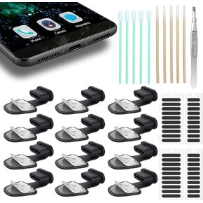 USB-C Plugs (12 PCS), Anti Lost Silicone USB Type C Port Plug Protector, USB C Dust Cover Caps Compatible with Samsung, iPhone 15, 15 Plus, MacBook and More, with Speaker Mesh Cover/Clean Tools