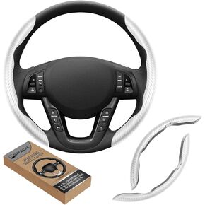GSPSCN Universal Car Carbon Fiber Steering Wheel Cover Anti-Skid,Butterfly Steering Wheel Cover,Non-Slip Segmented Steering Wheel Protector,Fit for 99% Cars,Car Interior Accessories (Red)