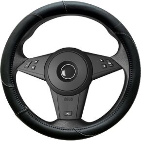 Leather Car Steering Wheel Cover,Soft Anti-Slip Car Interior Accessories for Men Women,Universal Fit 141/2-15 inches for Cars, Suvs, Honda Toyota Tesla Nissan Jeep and so on