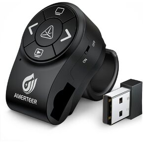 AMERTEER Bluetooth Wireless Presenter, RF 2.4GHz Presentation Clicker, Finger Ring Remote PowerPoint PPT Slides Rechargeable