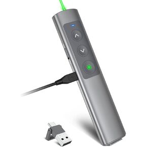 Presentation Clicker Wireless Presenter Remote: USB Rechargeable Finger Ring Clicker for PowerPoint Presentations, PowerPoint Clicker with Laser Pointer, Multi-OS Compatible
