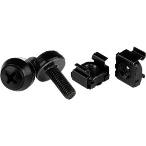 StarTech.com 50 Pack 10-32 Server Rack Cage Nuts and Screws w/Washers - Rack Mount Hardware Kit - Network/IT Equipment Cabinet Clip/Captive Nuts & Bolts for Square Holes - Black - TAA (CABSCREW1032)