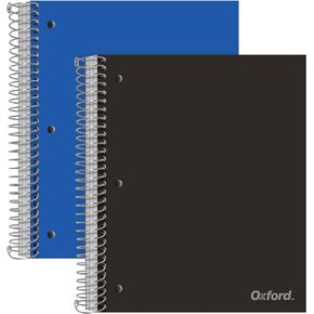 Oxford Spiral Notebooks, 3-Subject, Wide Ruled Paper, Durable Plastic Cover, 150 Sheets, 3 Divider Pockets, 2 per Pack (10385)