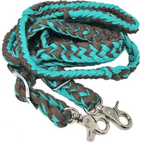 CHALLENGER Western Nylon Braided Roping Knotted Barrel Reins Sea Green Brown 60764 in Kuwait