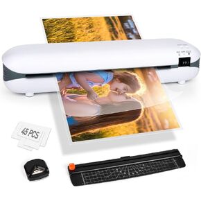 Laminator 9 Inch A4 Laminator Machine, Desktop Thermal Laminator Never Jam 45 Laminating Pouches with Paper Trimmer, Fast Warm-Up Home Office School Use, White