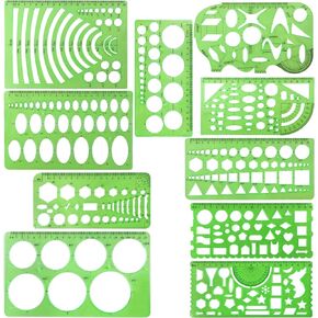 10 Pieces Green Plastic Drawings Templates Measuring Templates Geometric Rulers for School and Office Supplies