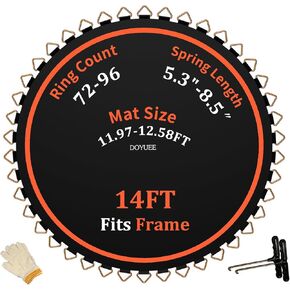 Trampoline Mat Replacement，Fits 14ft Trampline Frame，Jumping Mat with72/80/84/88/96 Rings for Choose,Fits 5.3"-8.5" Springs,Mat Diameter 11.97ft-12.56ft，14ft Trampoline Mat