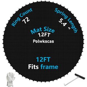 حصيرة القفز الترامبولين، حصيرة بديلة للترامبولين تناسب إطار بطول 12 قدمًا، مع 72 حلقة على شكل حرف V تناسب مقاس 5.5 بوصة، معززة، مقاومة للأشعة فوق البنفسجية، مع خطاف زنبركي وقفازات، لا تشمل الزنبرك in Kuwait
