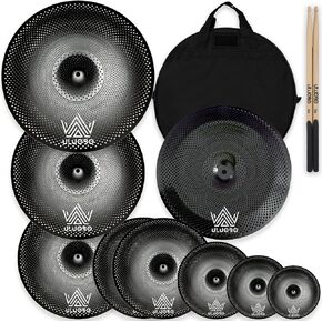 ULUOBO Low Volume Cymbal Pack, Silent Cymbals, Quiet Cymbals Set for Drummer Practice, 6/8/10''Spalsh+14''Hihat+16"Crash+18''Crash+18''China+20"Ride, 9 Pieces, Black