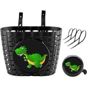 YeloYolker Kids Black Bike Basket with Bell, Cute Bicycle Front Handlebar Basket for Boys, Girls, Toddlers, Children, Portable Plastic Tricycle Basket for School, Outdoor, Cycling