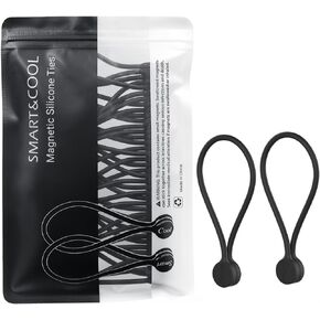 SMART&COOL Reusable Silicone Magnetic Cable Ties for Bundling and Organizing, Holding Stuff, Book Markers, Fridge Magnets, Assorted Color, 7.16'' (20-Pack, Black)