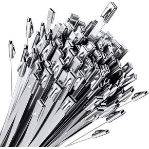 Sinlon Chain Link fence Ties 100pcs Multi-Purpose Self-Locking Metal Zip Ties Stainless Steel Zip Ties 11.8inch，Suitable For fixed Fence Thermal Insulation Shield Outdoor and Workshop Etc