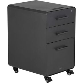 Vari File Cabinet - Three Drawer Office Filing Cabinet for Hanging File Storage - Mobile Pedestal with Heavy-Duty Steel - Storage Cabinet with Roll-and-Lock Casters & Lockable Drawers (Charcoal Grey)