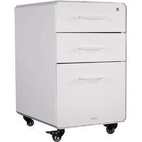 Vari File Cabinet - Three Drawer Office Filing Cabinet for Hanging File Storage - Mobile Pedestal with Heavy-Duty Steel - Storage Cabinet with Roll-and-Lock Casters & Lockable Drawers (Charcoal Grey)