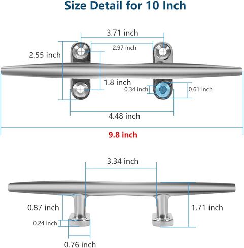 Boat Cleat 6 Inch 316 Stainless Steel, Dock Cleat 8 Inch Heavy Duty Open Base Include Screws, Boat Dock Cleats 10 Inch with Backing Plate for Boats, Kayak, Marine, Deck and Decor(2,4,6 Pack) in Saudi Arabia