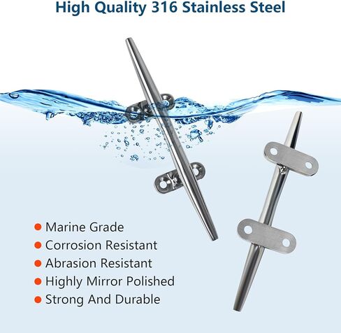 Boat Cleat 6 Inch 316 Stainless Steel, Dock Cleat 8 Inch Heavy Duty Open Base Include Screws, Boat Dock Cleats 10 Inch with Backing Plate for Boats, Kayak, Marine, Deck and Decor(2,4,6 Pack) in Saudi Arabia