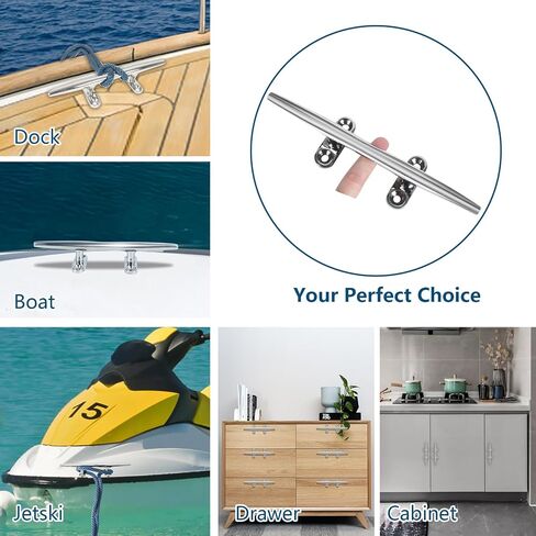 Boat Cleat 6 Inch 316 Stainless Steel, Dock Cleat 8 Inch Heavy Duty Open Base Include Screws, Boat Dock Cleats 10 Inch with Backing Plate for Boats, Kayak, Marine, Deck and Decor(2,4,6 Pack) in Saudi Arabia