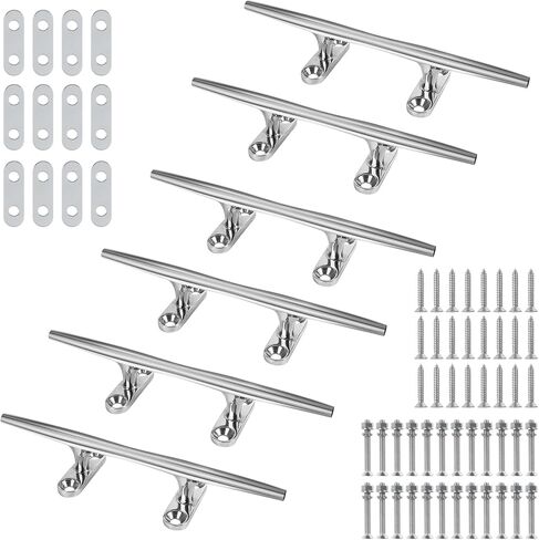 Boat Cleat 6 Inch 316 Stainless Steel, Dock Cleat 8 Inch Heavy Duty Open Base Include Screws, Boat Dock Cleats 10 Inch with Backing Plate for Boats, Kayak, Marine, Deck and Decor(2,4,6 Pack) in Saudi Arabia