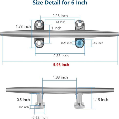 Boat Cleat 6 Inch 316 Stainless Steel, Dock Cleat 8 Inch Heavy Duty Open Base Include Screws, Boat Dock Cleats 10 Inch with Backing Plate for Boats, Kayak, Marine, Deck and Decor(2,4,6 Pack) in Saudi Arabia
